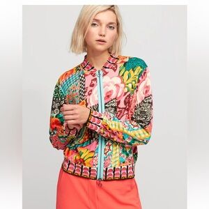 Aldo Martins Multicolor Floral Bomber Jacket with Pink and Turquoise Accents